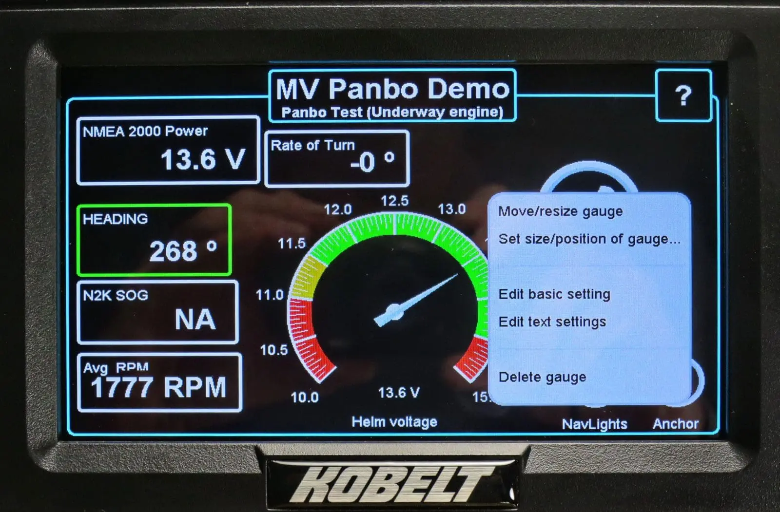 Panbo Test panel also showing touch gauge editing