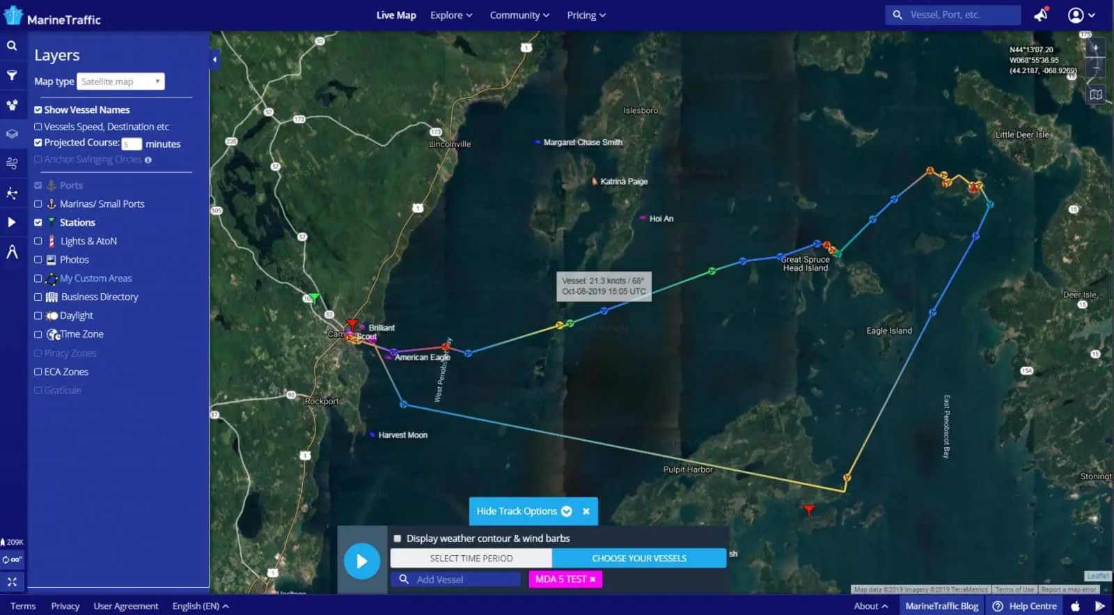 Si-Tex MDA-5 AIS was often tracked by Marine Traffic shore stations