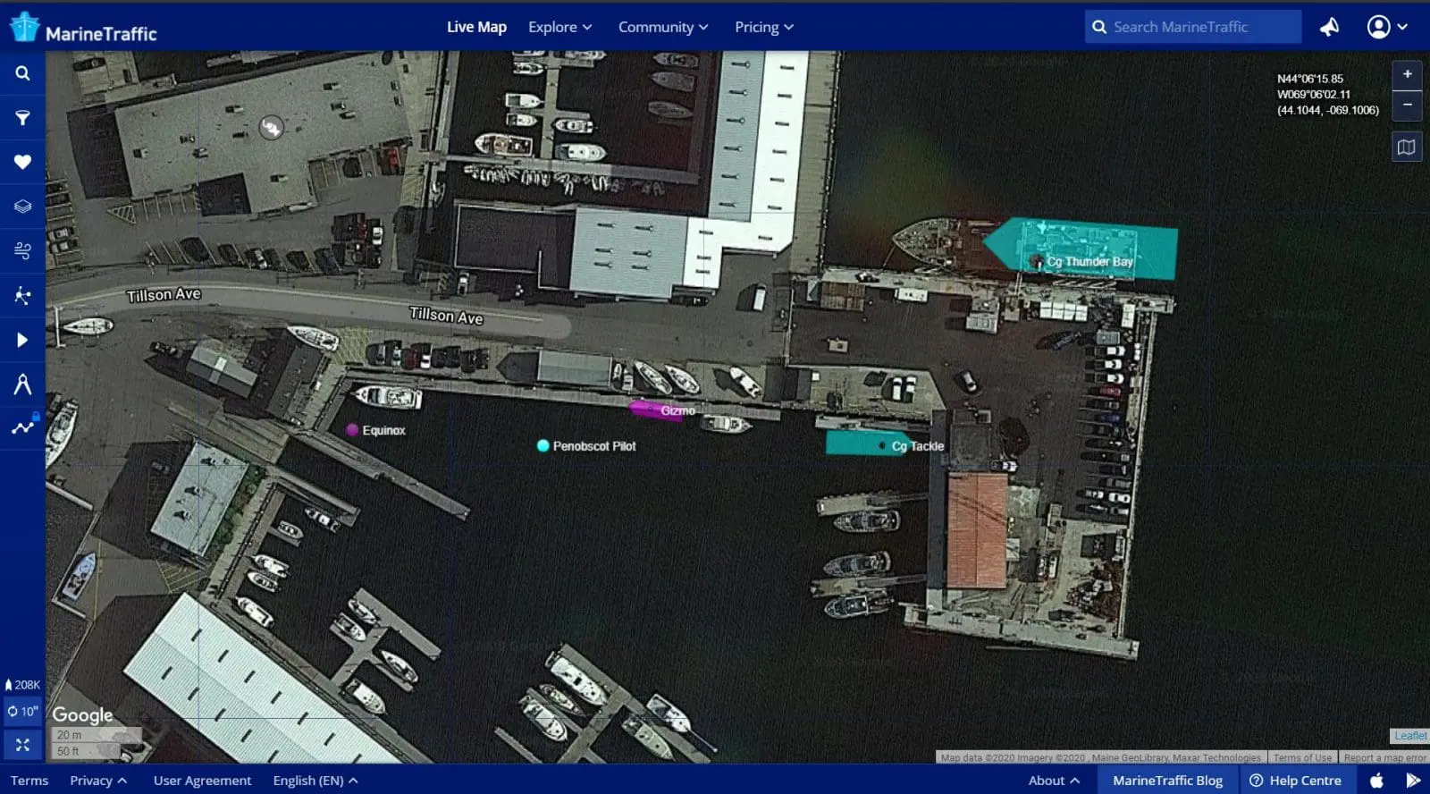 Marine Traffic showing Cortex AIS data with built-in Heading