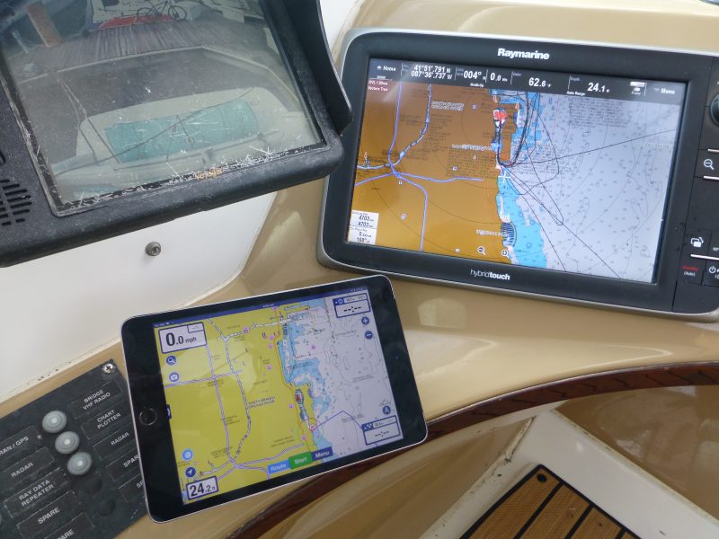 Navionics charts on the MFD and the Navionics Boating HD app running on the iPad