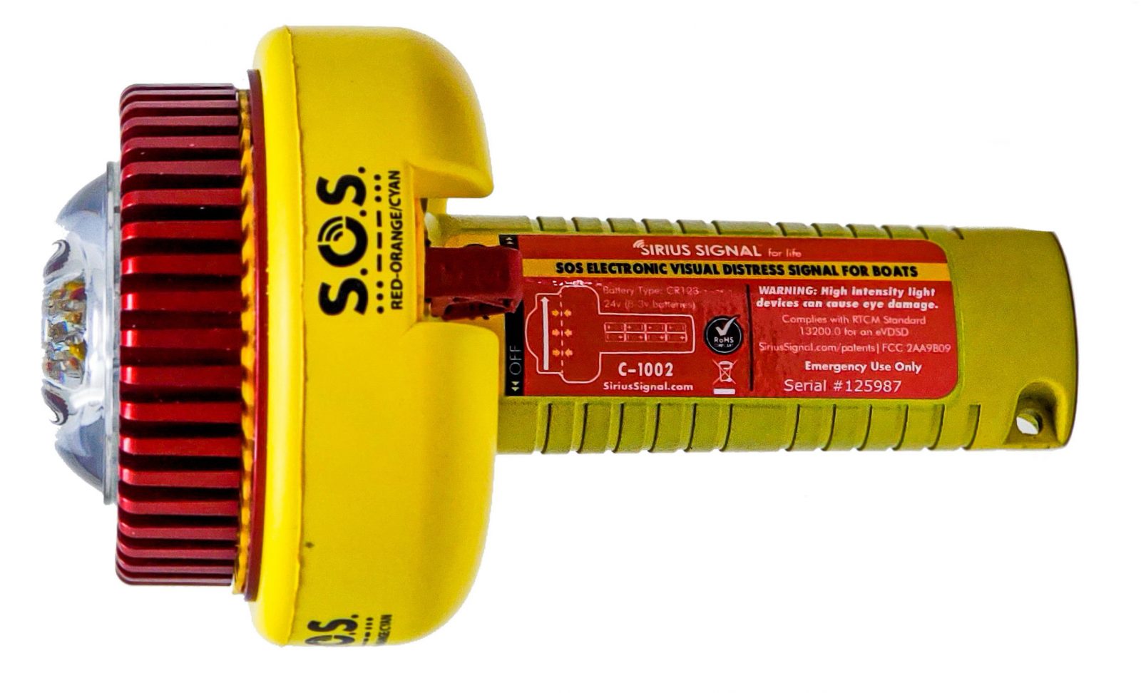 Sirius Signal C-1002 eVDSD prototype showing 24 volt battery pack and one-hand switch