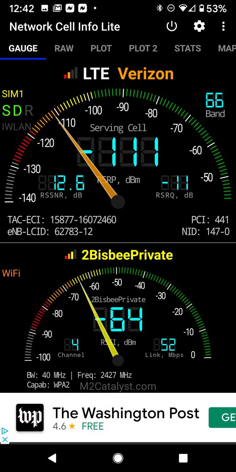 Network Cell Info app without Cel-Fi GO boost