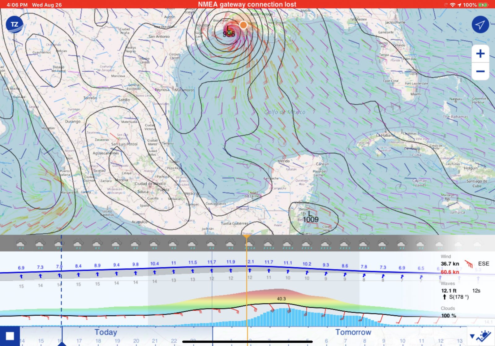 TZ iBoat metrogram forecast detail of Hurricane Laura