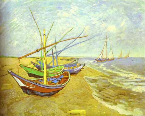 Van Gogh boats on a beach