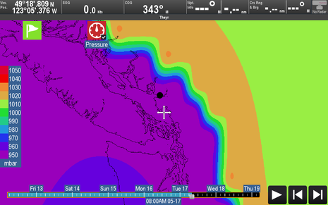 Raymarine Lighthouse r17 GRIB.us Pressure Vancouver