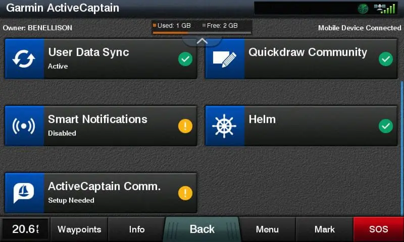 New ACC section added to AC window after Garmin 742 update to version 12