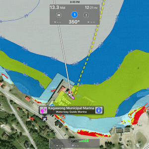 Satellite imagery on and a Waterway Guide POI shown