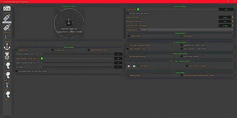 Engine confiugration options and live view of the remote when the configuration PC is connected to the receiver