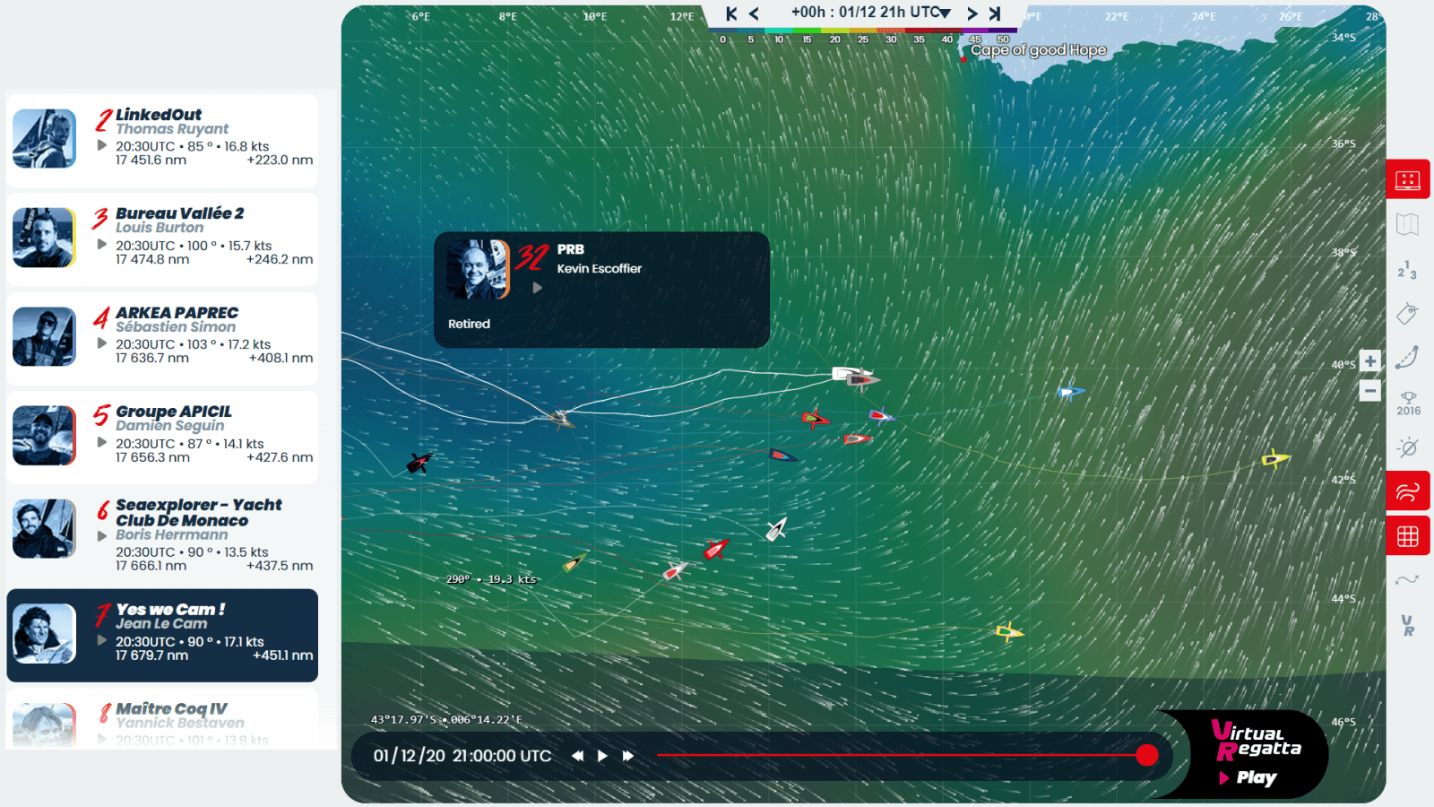 Yes we Cam! -- with Escoffier as passenger -- is back in the race, only 17,680 nm to go