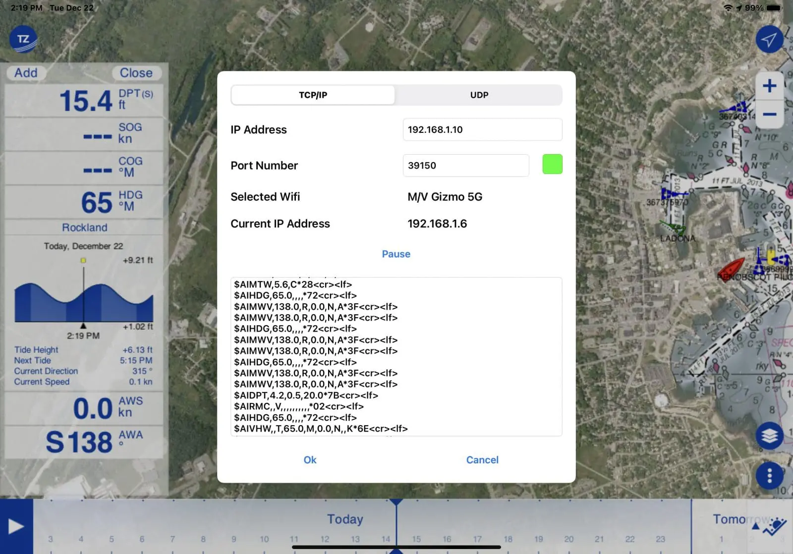 Cortex providing AIS and other data like Depth and Wind via Gizmo's WiFi boat router