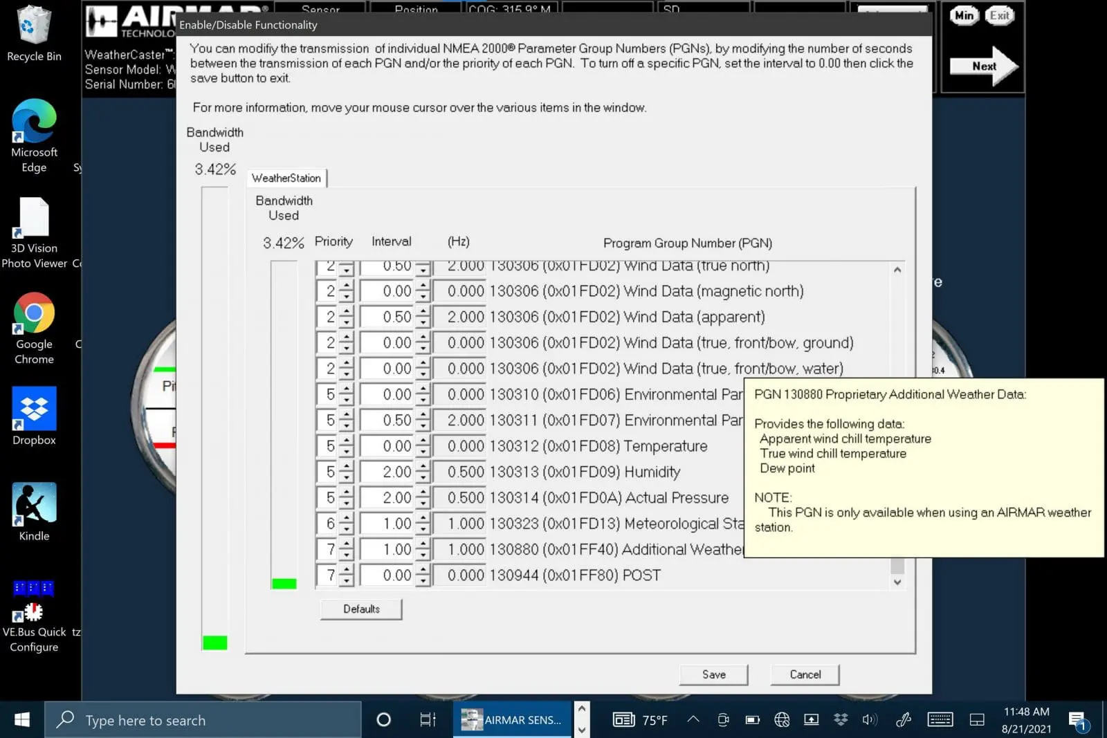 Airmar WX can only output dew point in proprietary PGN 130880
