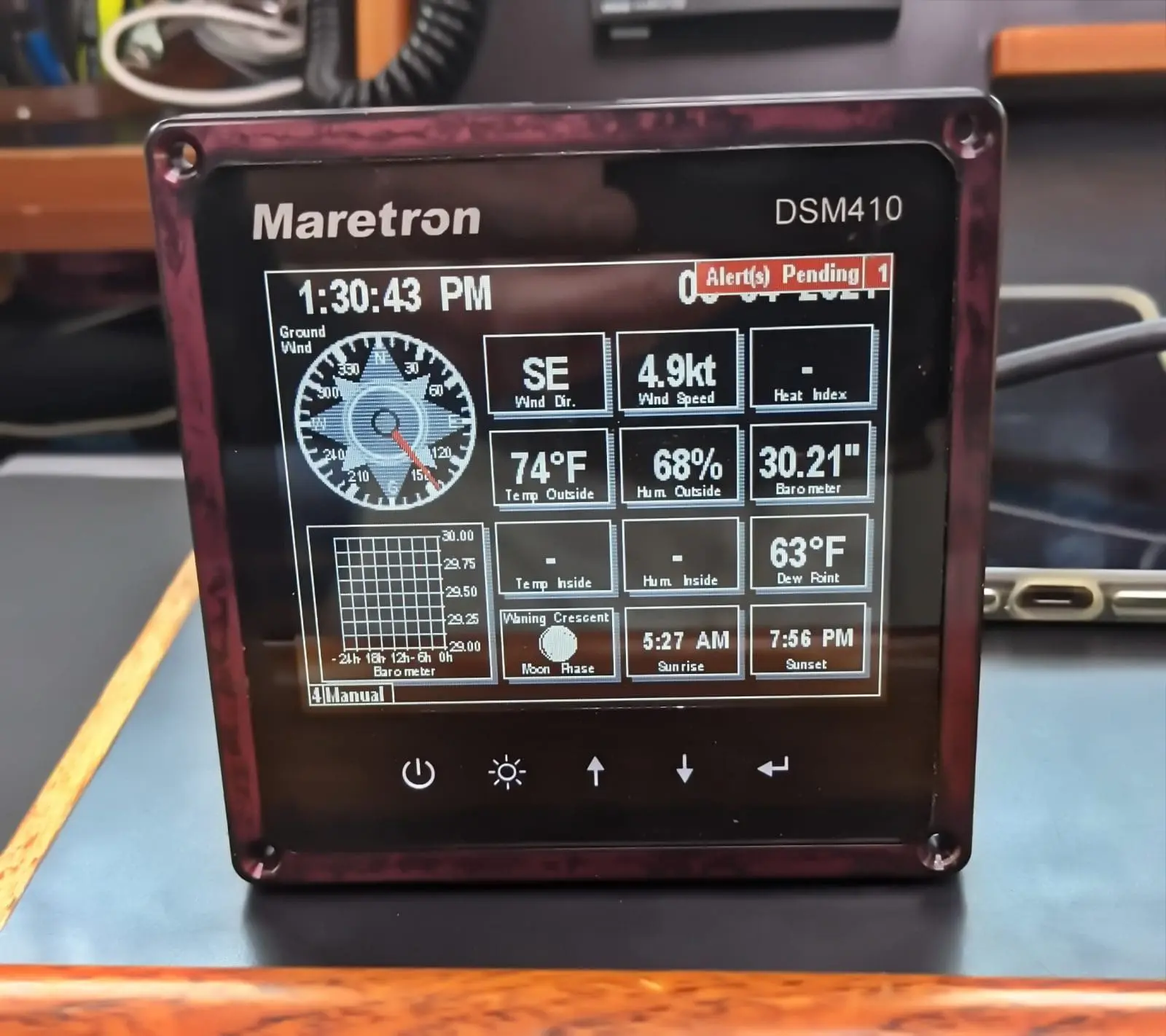 Maretron DSM410 calculates Dew Point from Airmar WX data