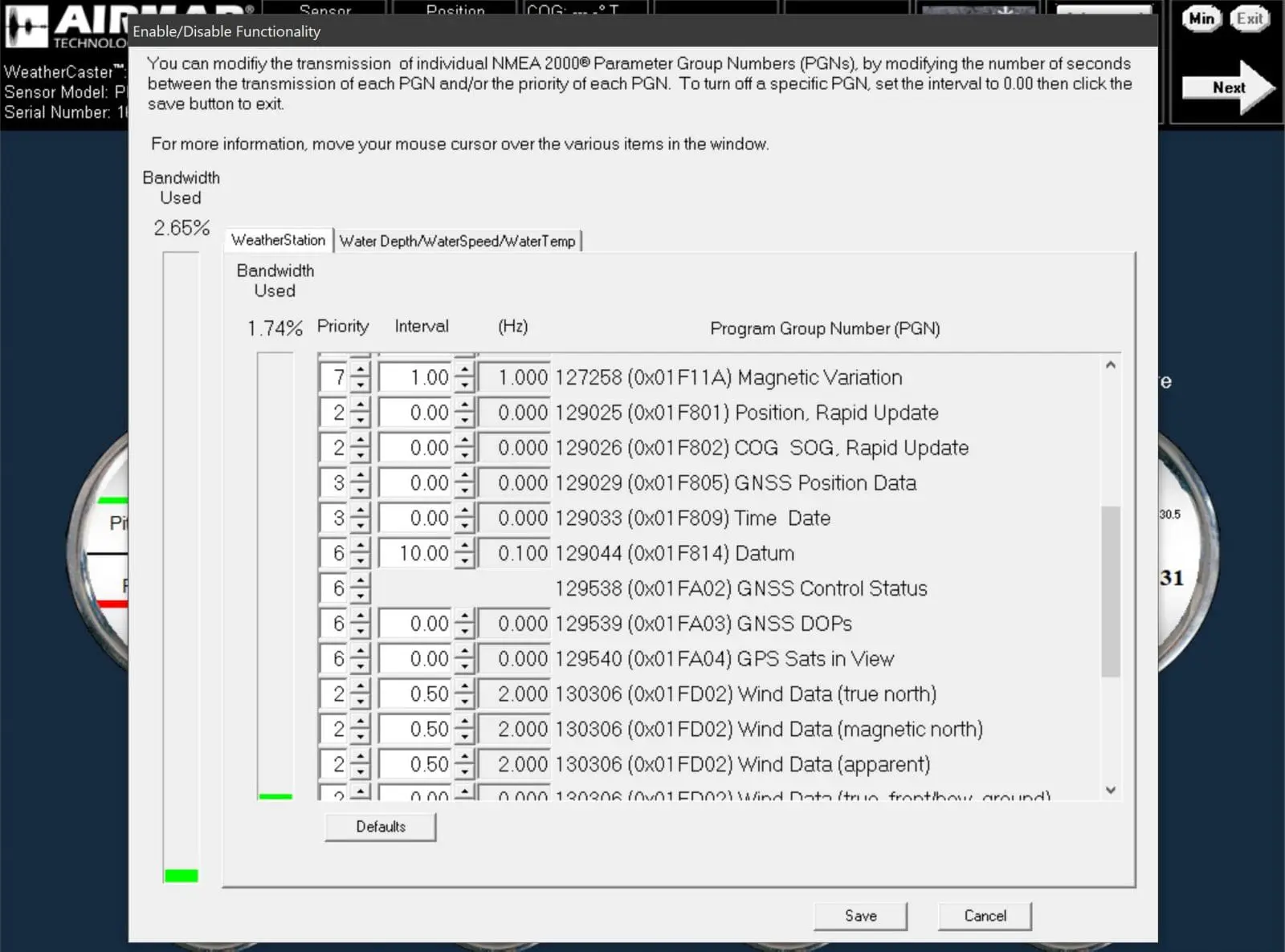 Using Airmar WeatherCaster to turn off PB200 GPS output