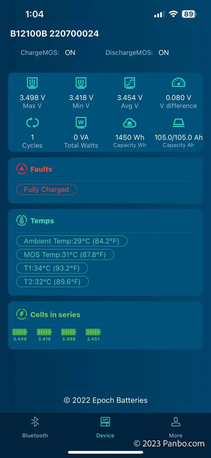 Interesting that the app reports a fault for fully charged