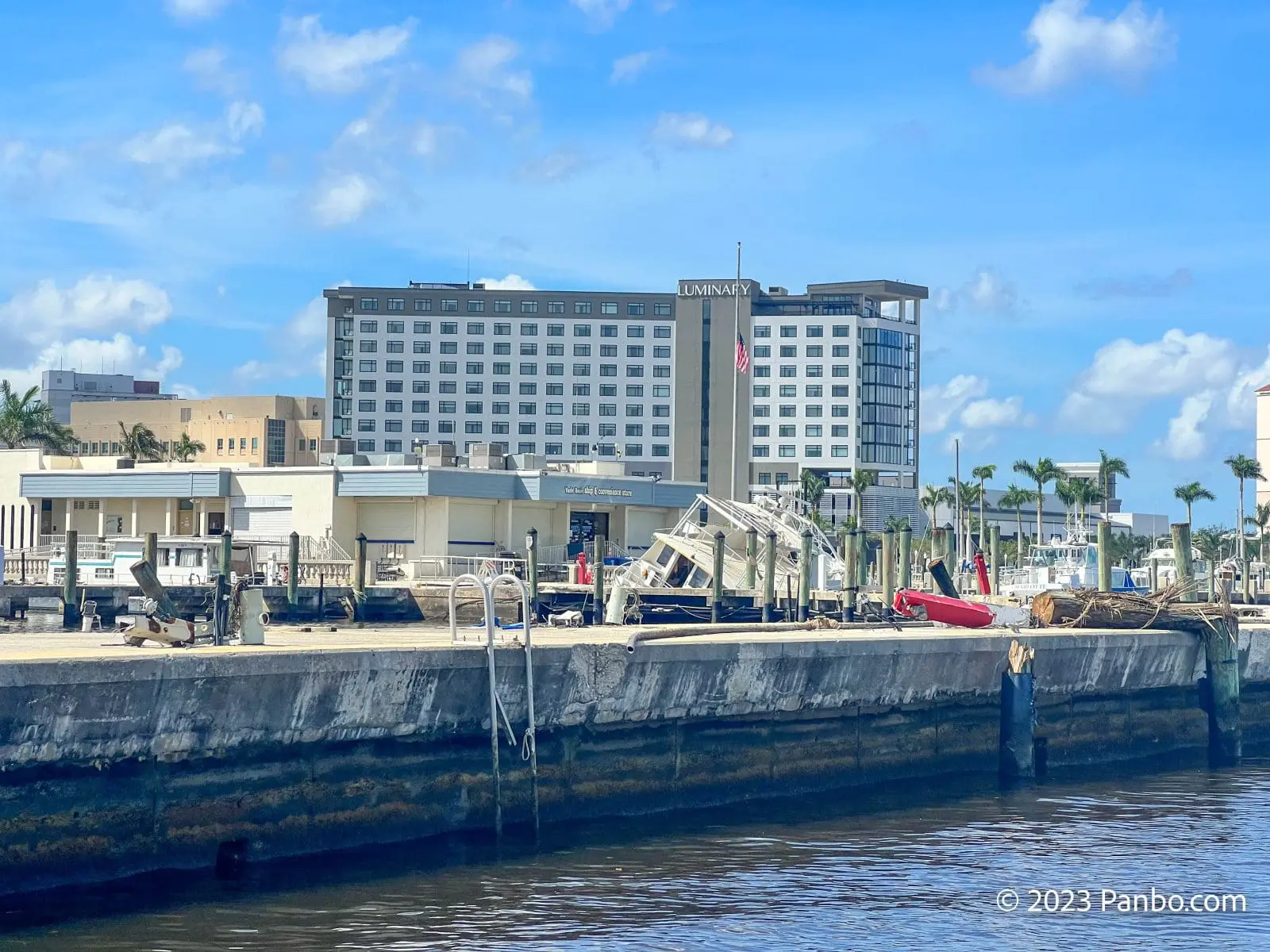 The city of Fort Myers' Yacht Basin sits in nearly the same condition as the day Ian hit