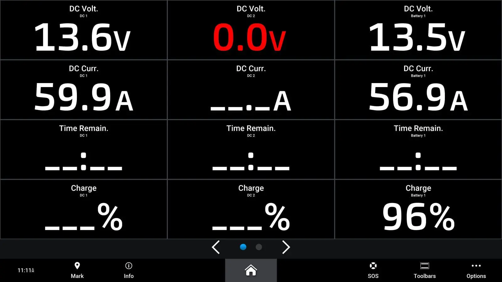 Garmin 9000's power display showing NMEA 2000 power data