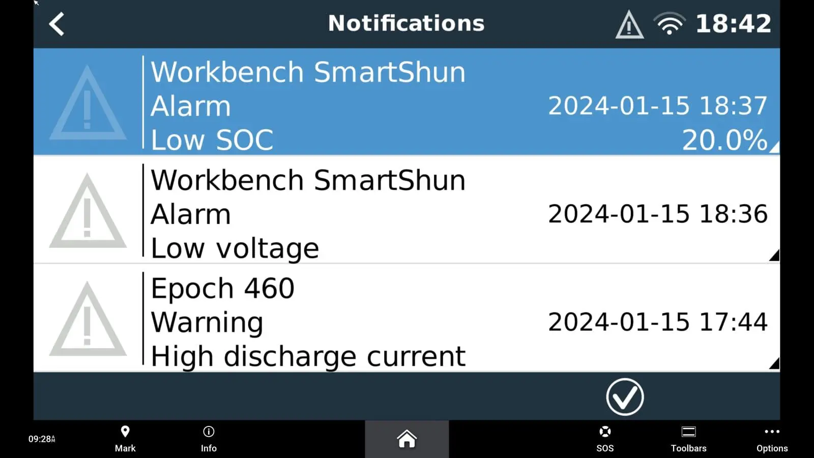 Victron Cerbo's alarm screen