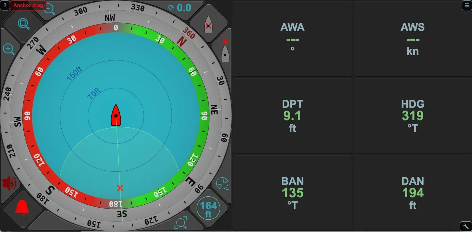 Anchor watch in alarm mode