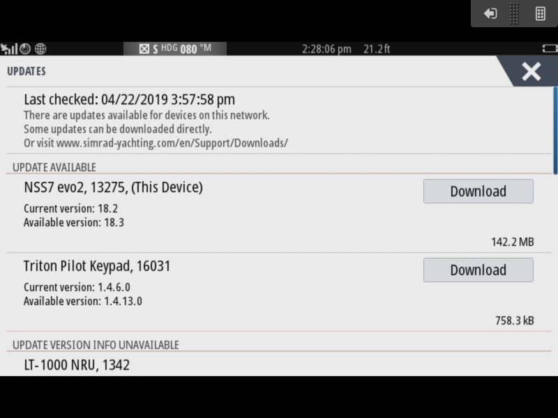 Simrad NSS7 evo2 updates via boat router