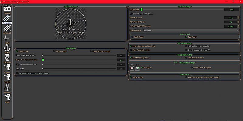 Engine confiugration options and live view of the remote when the configuration PC is connected to the receiver