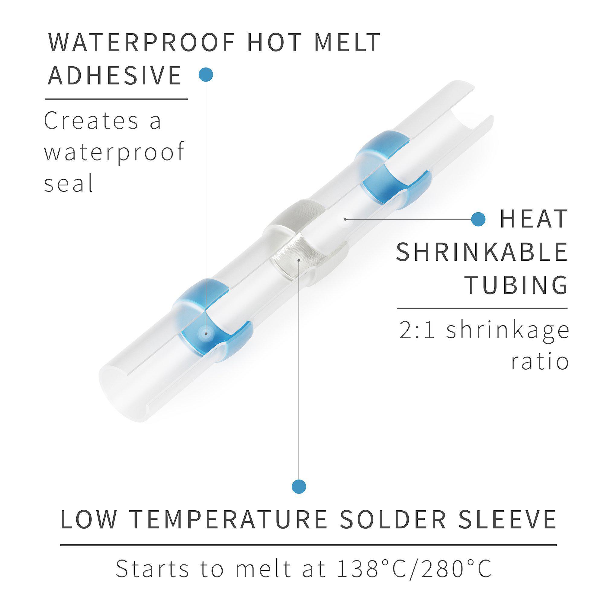 10X 26-24AWG Waterproof Solder Sleeve Heat Shrink Butt Wire Splice Connector 9UK 