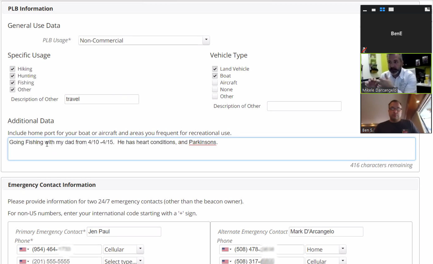 Using your PLB/EPIRB better & testing ACR's ResQLink View Using Additional Data in PLB registration form