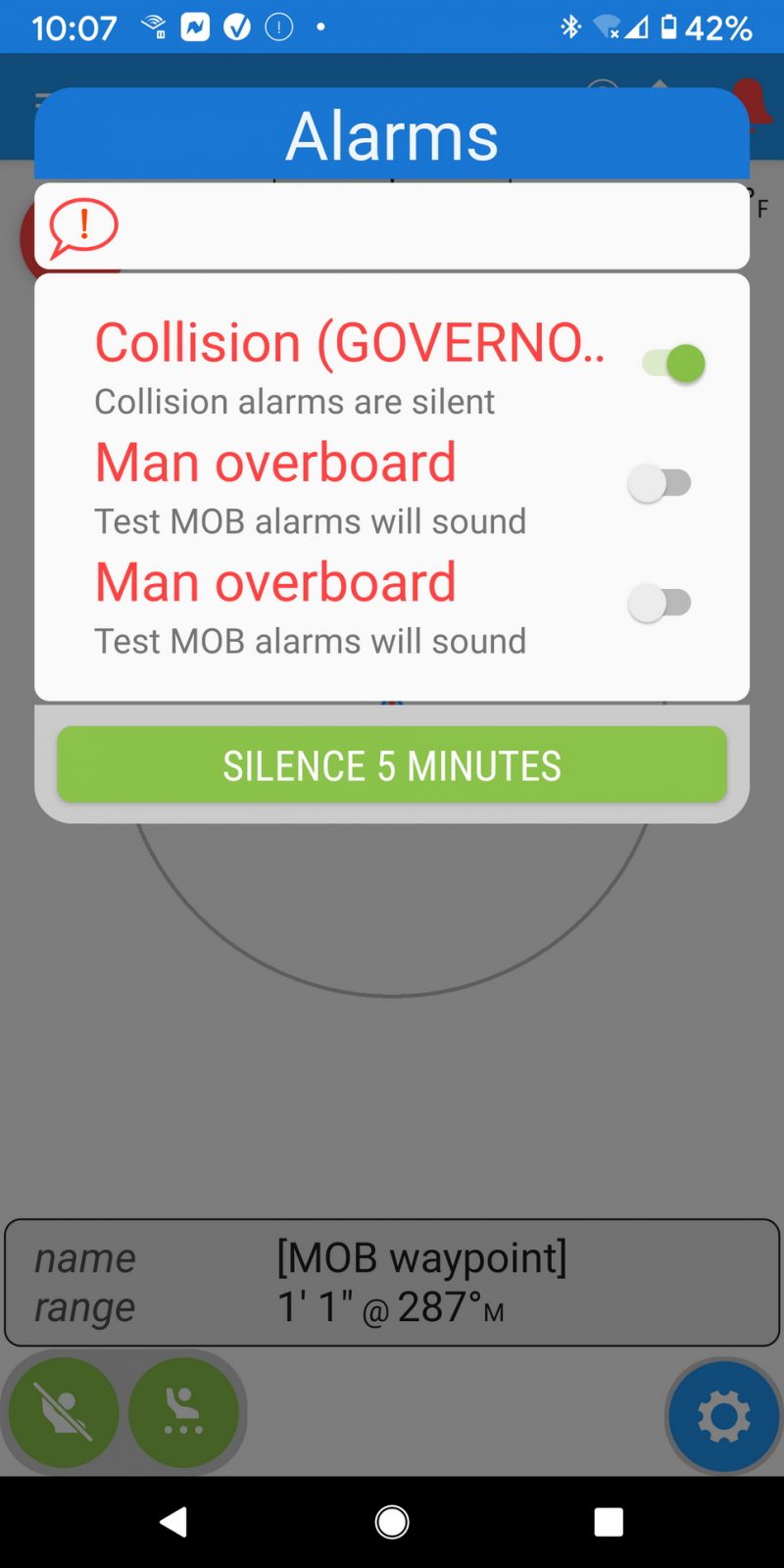 Collision alarm also leads to Avoidance screen