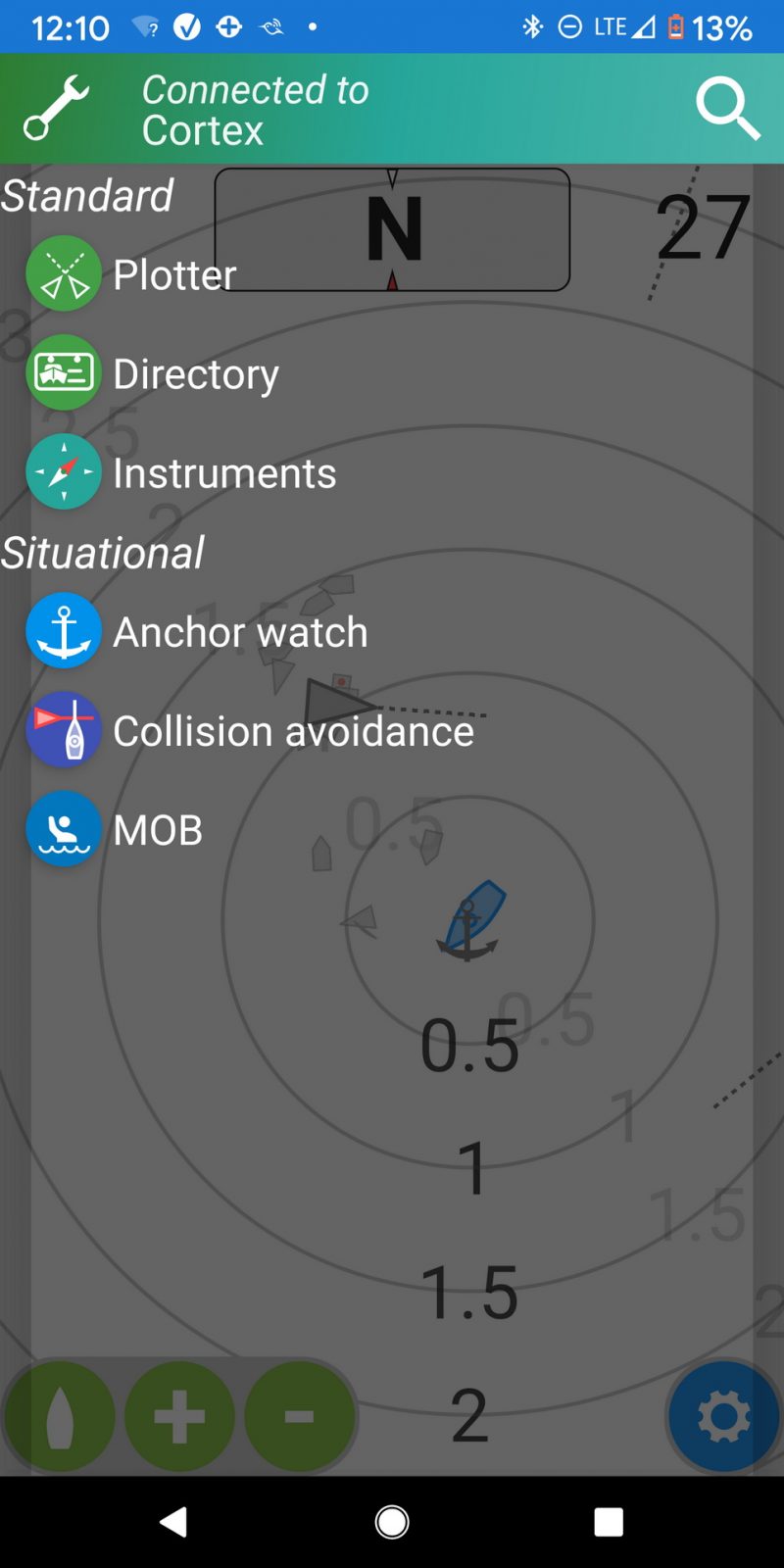 Cortex Onboard app with main menu