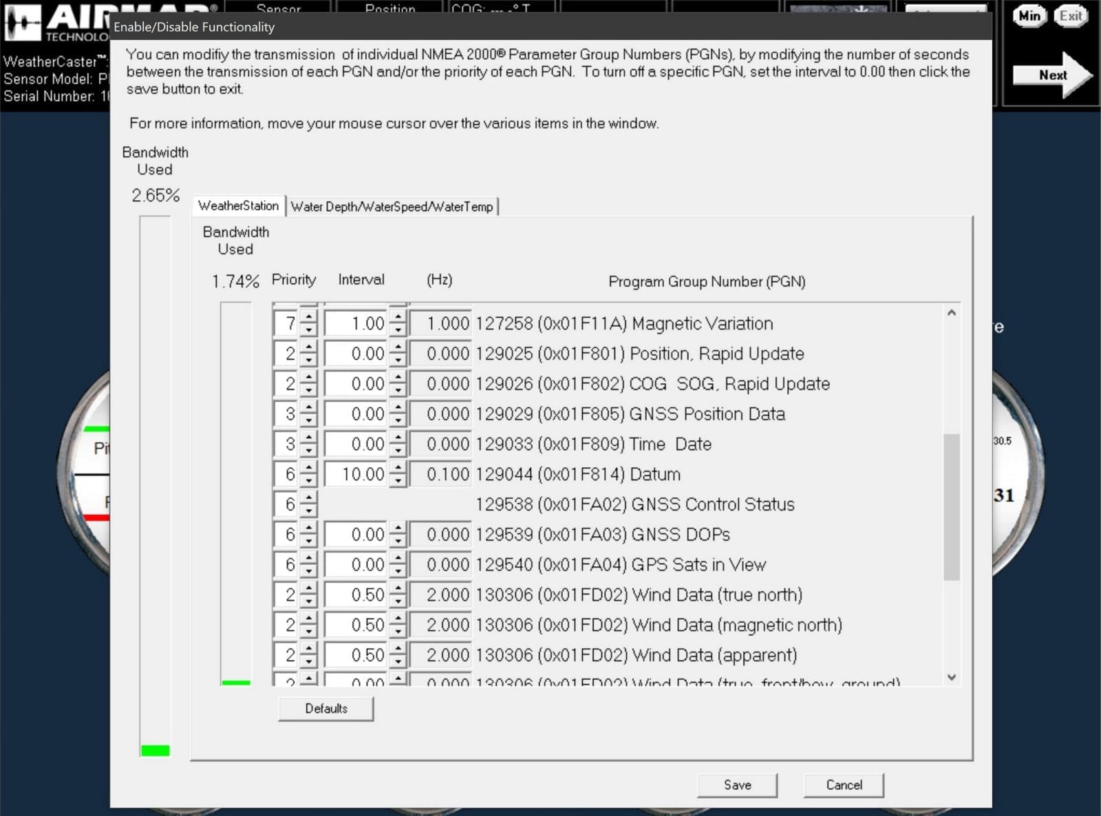 Using Airmar WeatherCaster to turn off PB200 GPS output