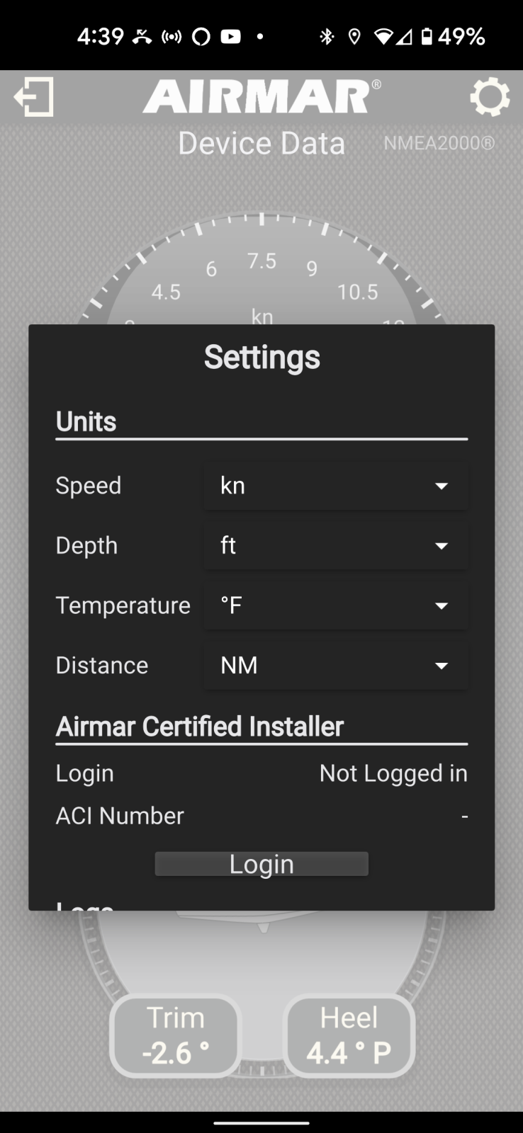 Units settings apply only to the app