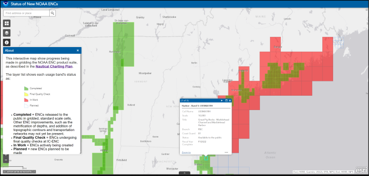 NOAA's visual database of ENC "rescheming" progress shows that many large scale (small area) charts in New England are already available ~ Ben E